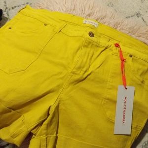 Yellow denim shorts